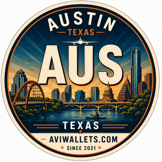 AUS Airport Code Sticker representing Austin International Airport by AviWallet