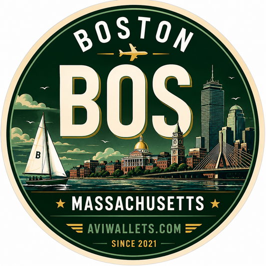 BOS Airport Code Sticker representing Boston Logan International Airport by AviWallet