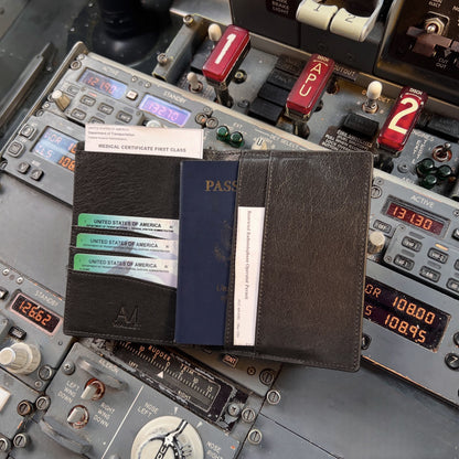 1903 pilot wallet inside a Boeing 737 cockpit open