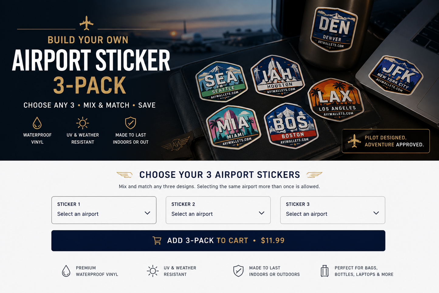 Pick any 3 airport code stickers! 