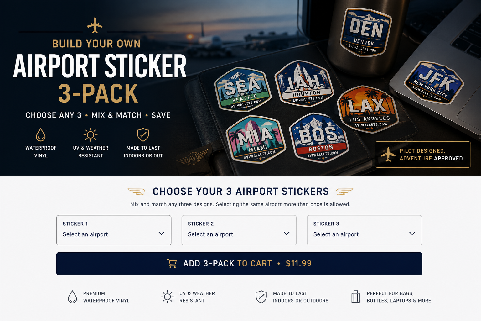 Pick any 3 airport code stickers! 