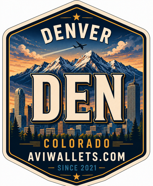 DEN Airport Code Sticker representing Denver International Airport by AviWallet