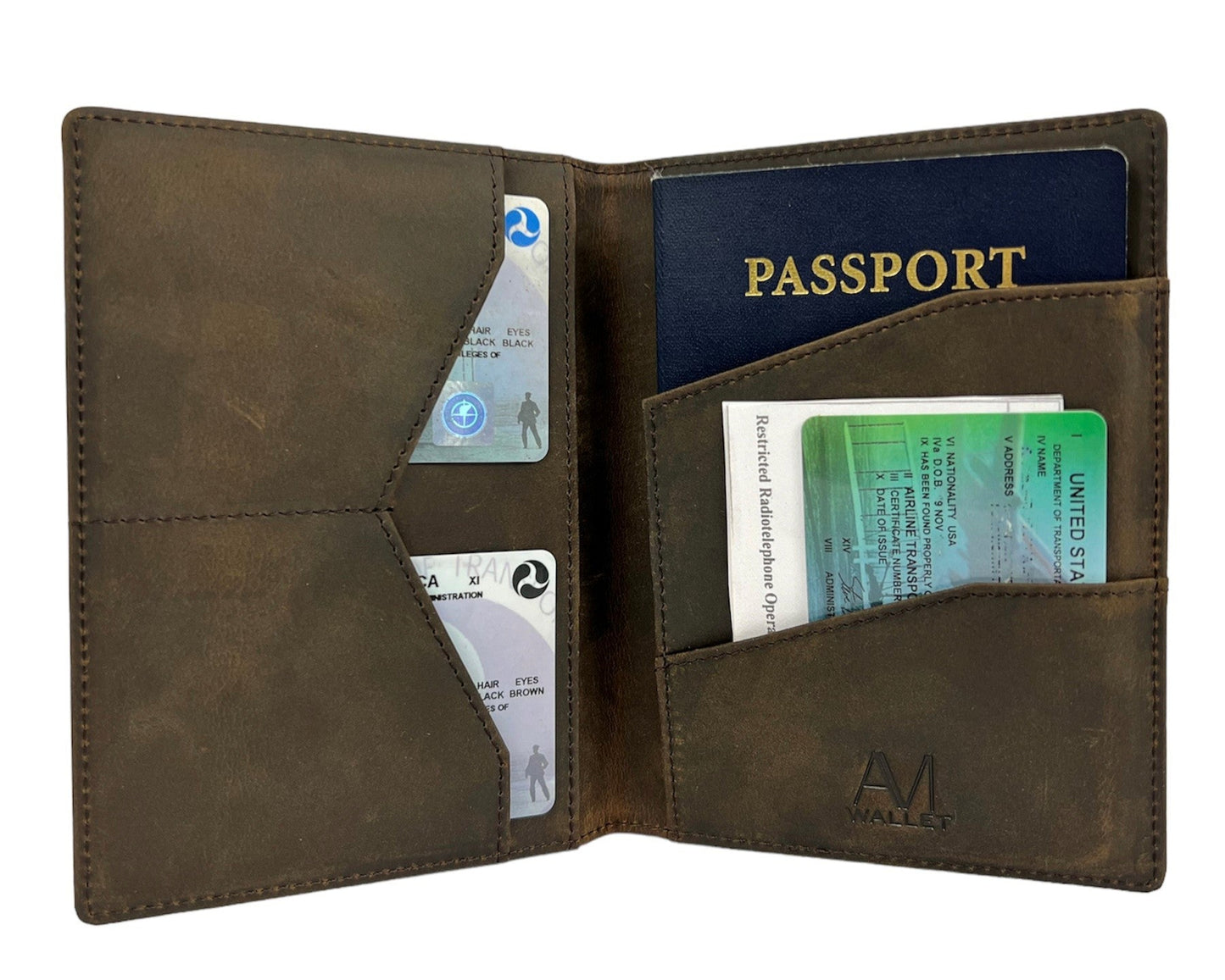 AERO passport wallet holding FAA medical certificate and passport