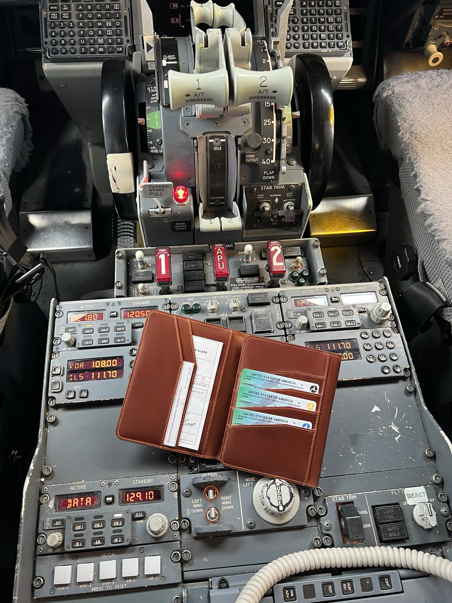 Slim leather travel wallet designed for airline pilots and frequent travelers