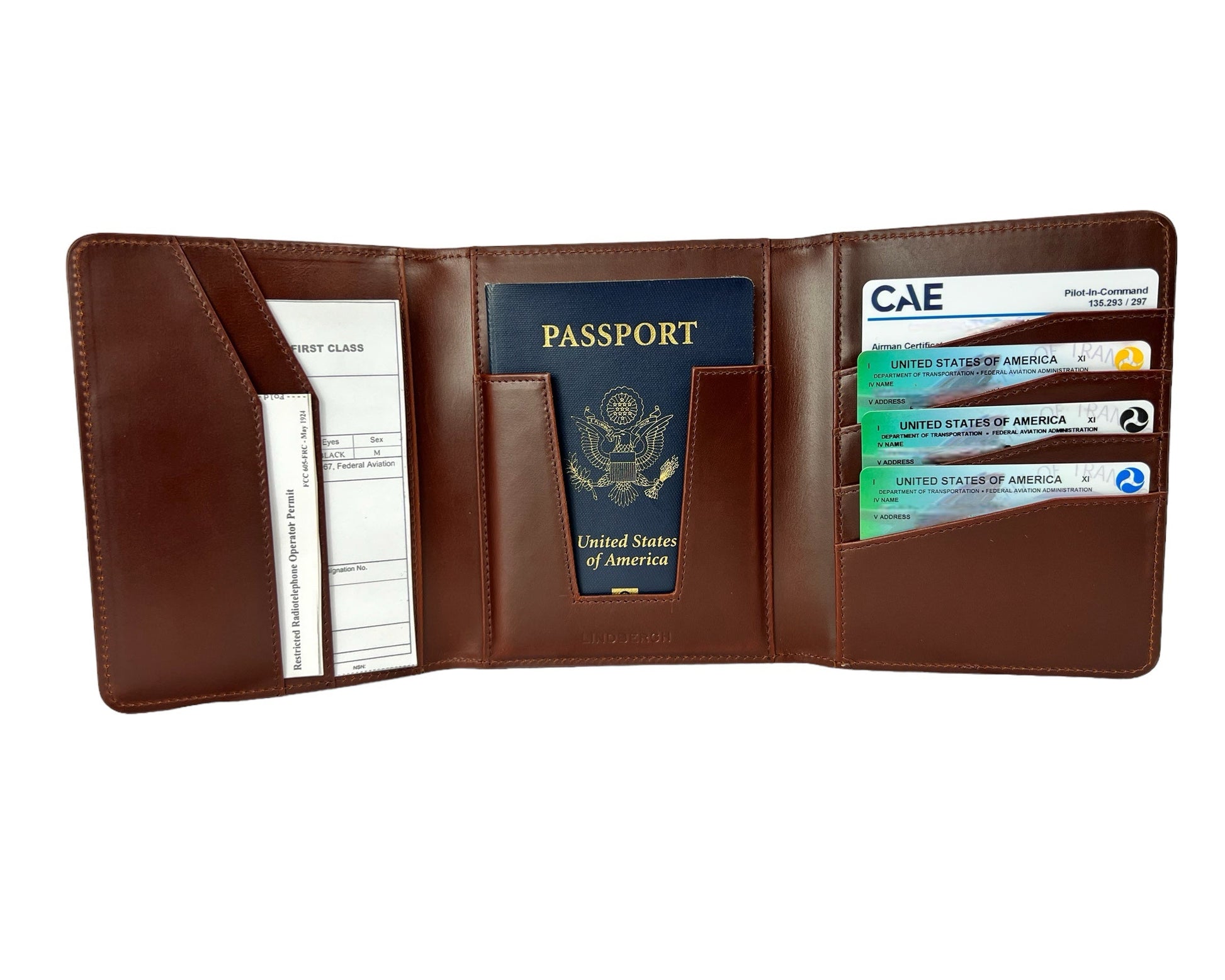 Lindbergh leather passport wallet for pilots by AviWallet