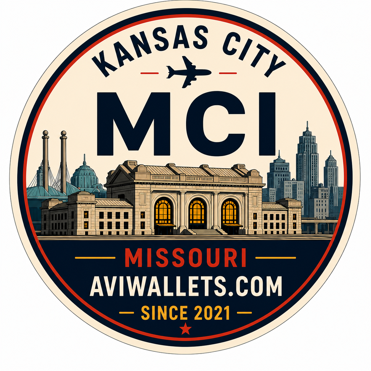 MCI Airport Code Sticker representing Kansas City International Airport by AviWallet
