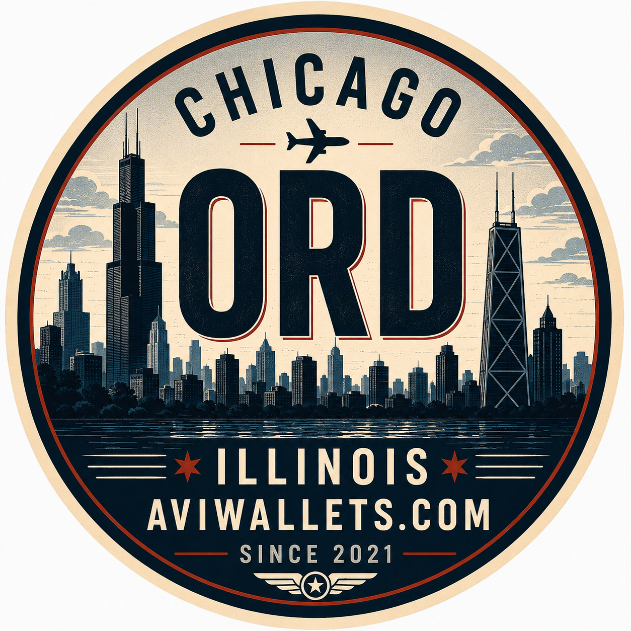 ORD Airport Code Sticker representing Chicago International Airport by AviWallet