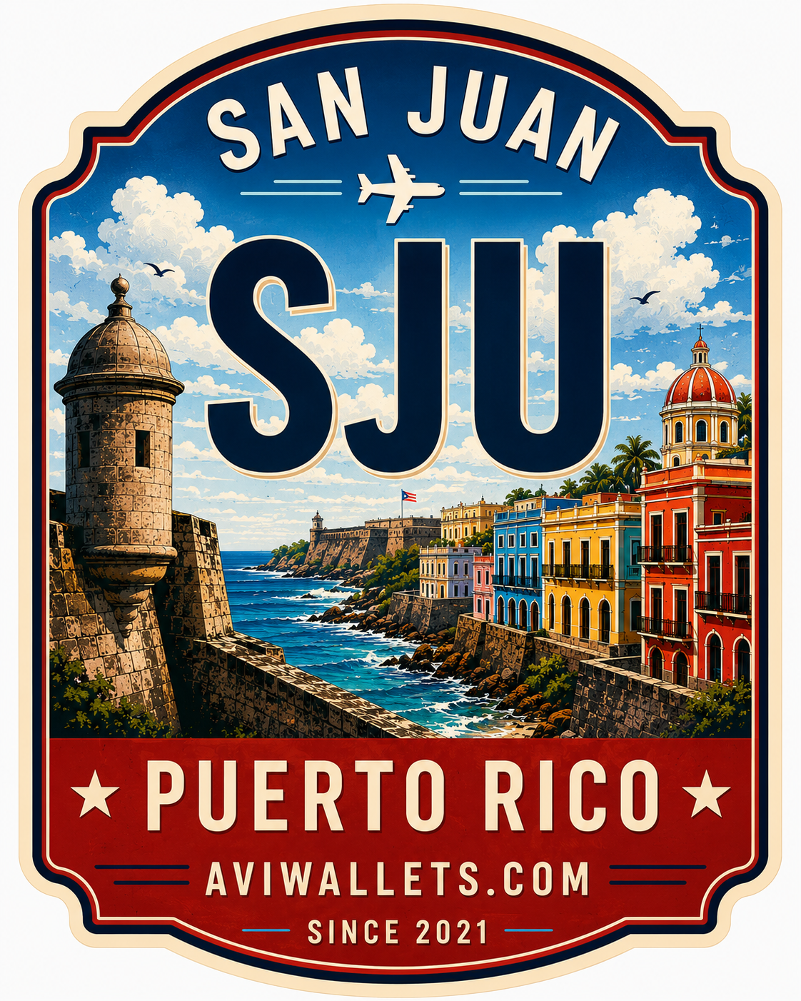 SJU Airport Code Sticker representing San Juan International Airport by AviWallet